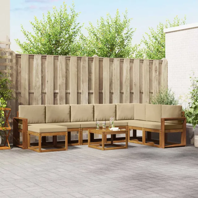 vidaXL Buiten bankenset 9 st 8-zits Natuurlijk en Beige