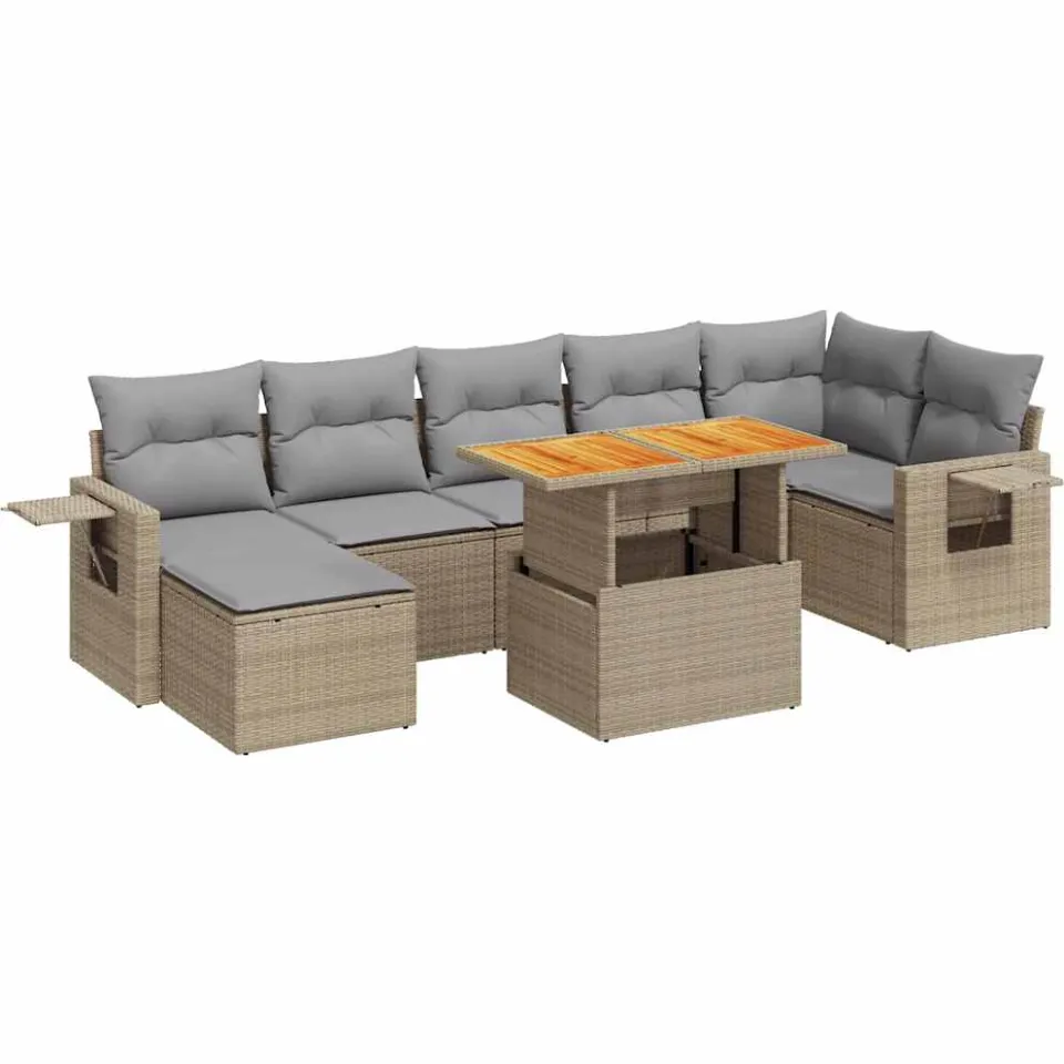 vidaXL 8-delige Loungeset met kussens poly rattan beige, foto 3