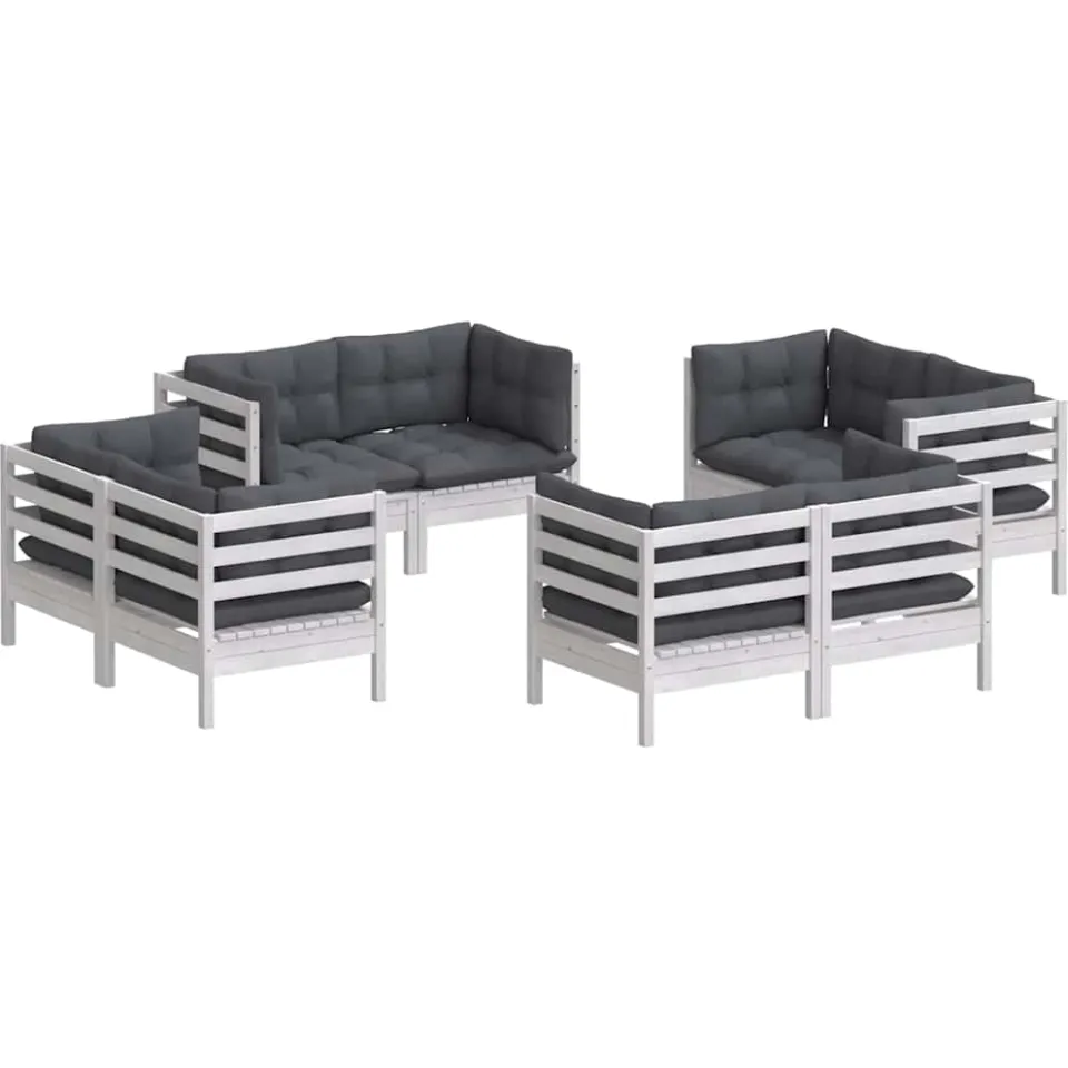 vidaXL 8-delige Loungeset met antracietkleurige kussens grenenhout Wit