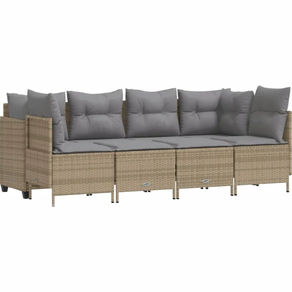 vidaXL 5-delige Loungeset met kussens poly rattan beige, foto 3
