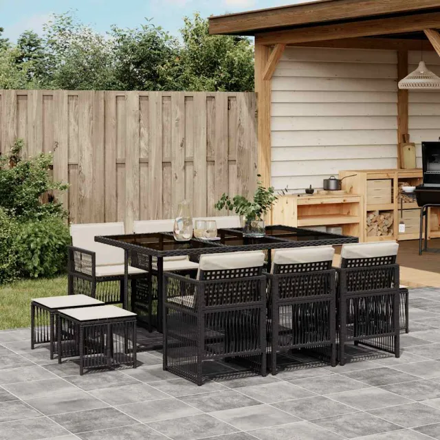 vidaXL 11-delige Tuinset met kussens poly rattan zwart, foto 2