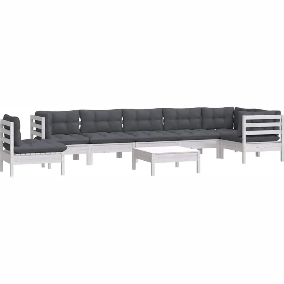 vidaXL 9-delige Loungeset met kussens massief grenenhout wit