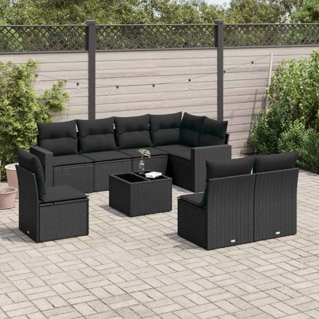 vidaXL 9-delige Loungeset met kussens poly rattan zwart, foto 2