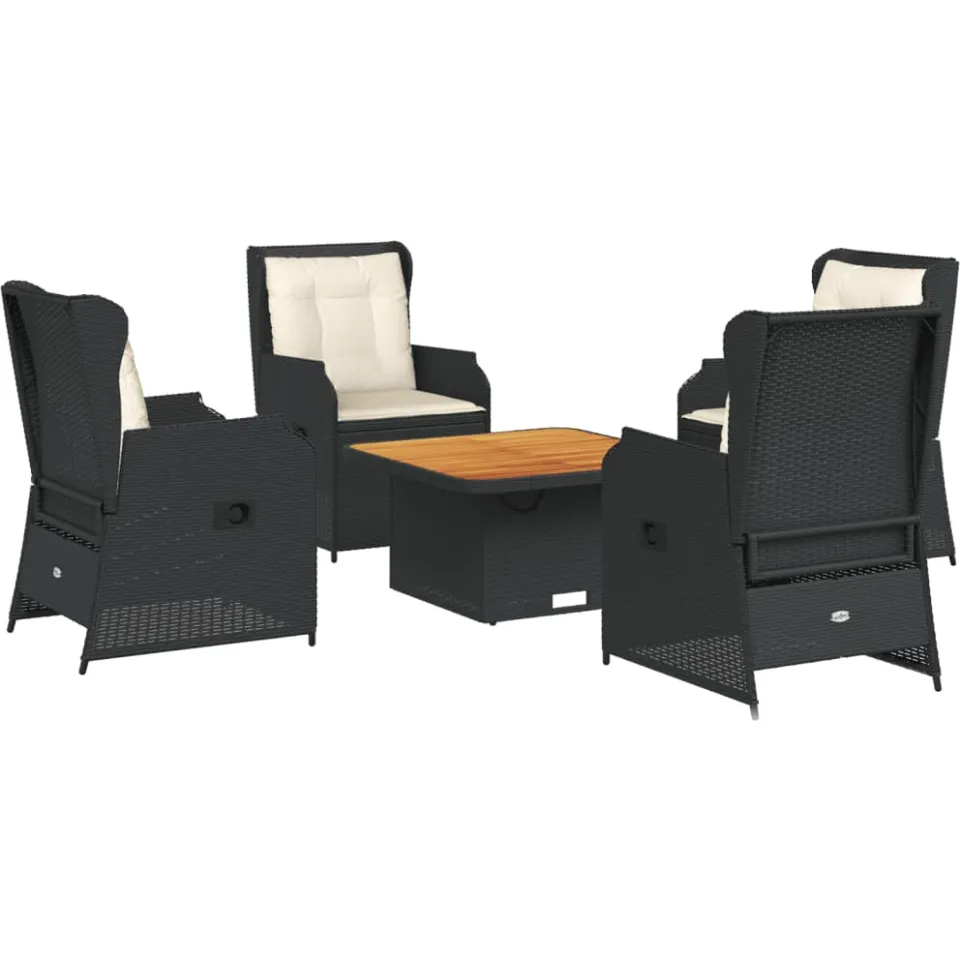 vidaXL 5-delige Loungeset met kussens poly rattan zwart, foto 3