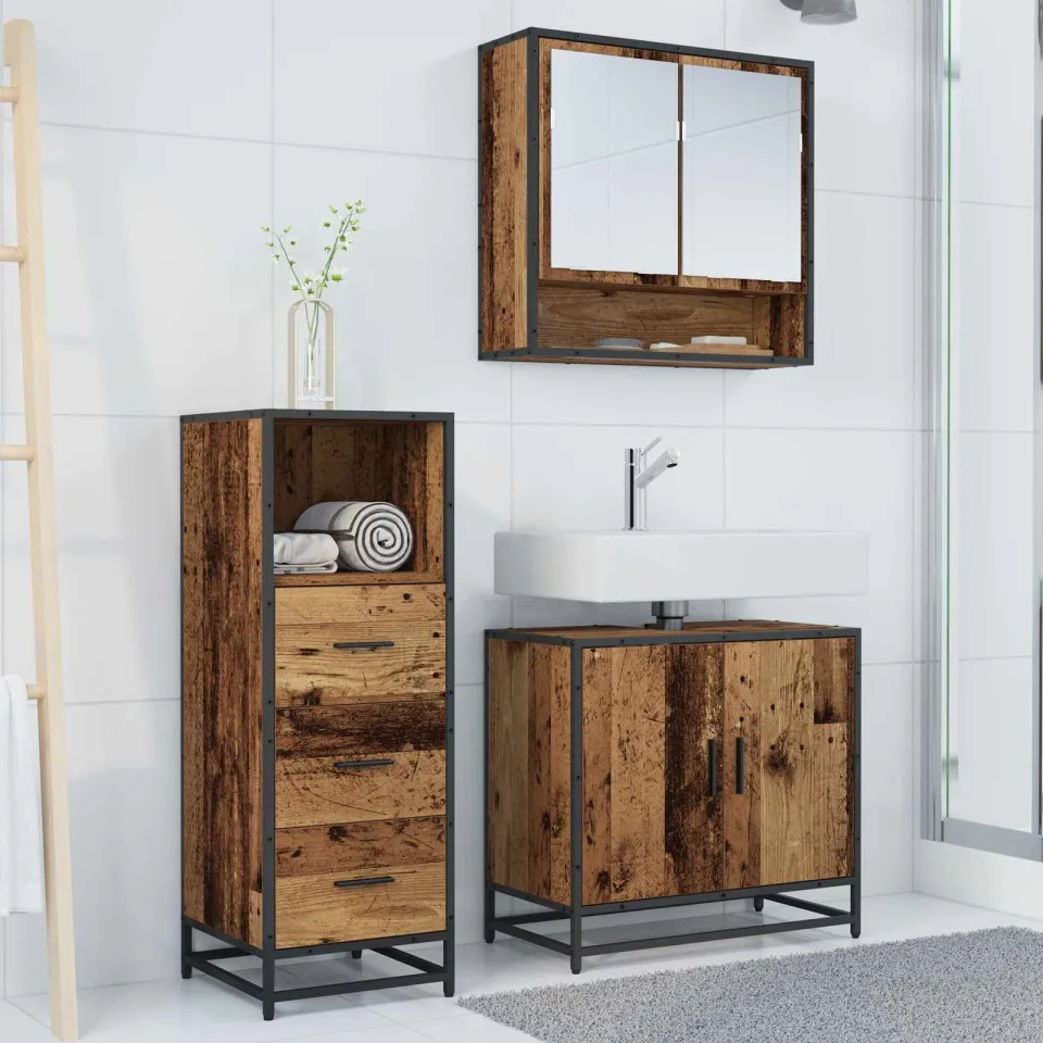 vidaXL Badkamermeubelset 3 st Oud Hout 65 x 33 x 60 cm Bewerkt hout bruin, foto 3