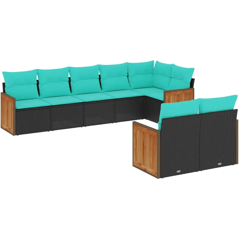 vidaXL 8-delige tuinbankset met kussens, zwart polyrotan, foto 3