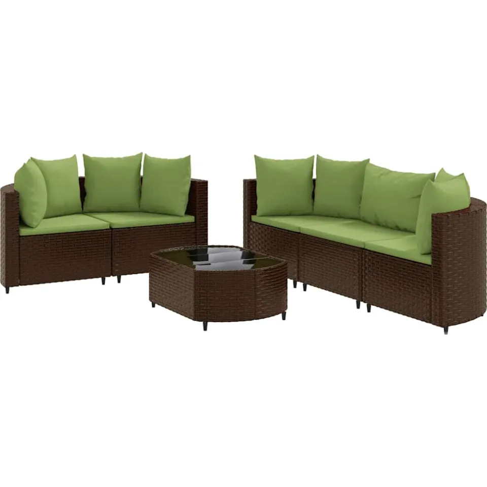 vidaXL 6-delige Loungeset met kussens poly rattan bruin, foto 3