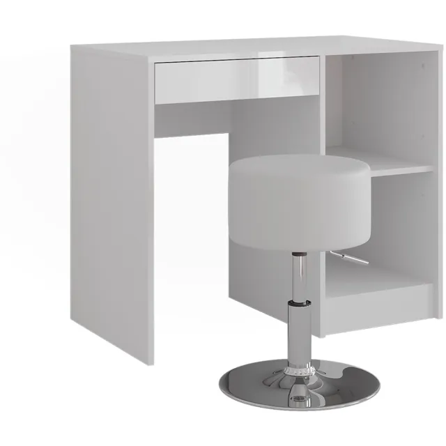 Vicco Kaptafel Sherry, Wit/Wit Hoogglans, 89.8 cm zonder spiegel, met kruk