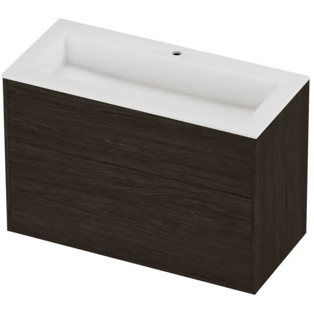 Proline Aristo Badmeubelset Polystone Elegant In Kader 100x46x67 cm Glans Wit Mokka Oak Eiken