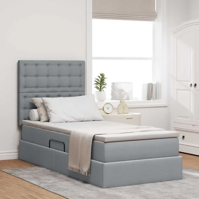 vidaXL Opslag bed met matras met opslag Lichtgrijs 90 x 200 cm Stof