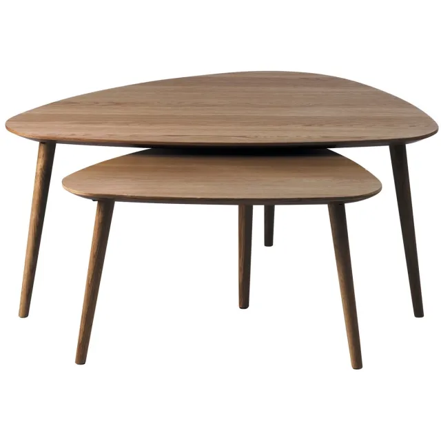Hygge Interiors Salontafel Driehoekig Donkerbruin - Eikenhout - Set van 2 - House Nordic