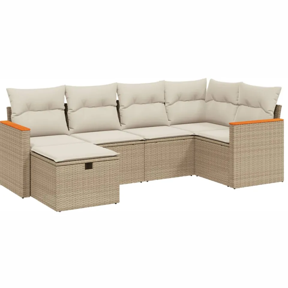 vidaXL 6-delige Loungeset met kussens poly rattan beige, foto 3