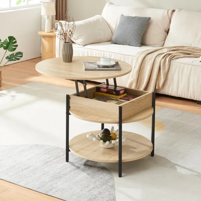 en.casa Salontafel Kandas rond eikenkleurig en zwart Ø70 cm [en.casa]