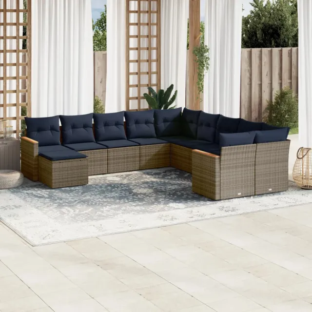 vidaXL 11-delige tuinbankset met kussens, grijs polyrotan, foto 2