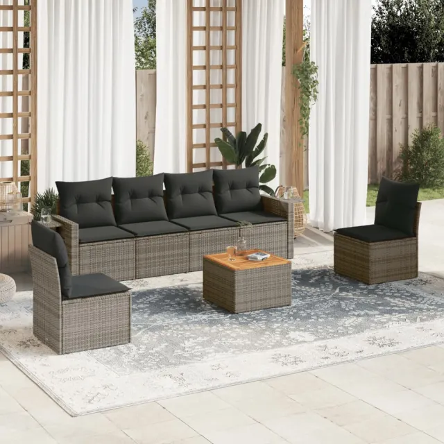 vidaXL 7-delige Loungeset met kussens poly rattan grijs, foto 2