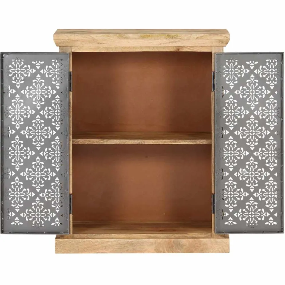 vidaXL Dressoir met stalen deuren 60x35x75 cm massief mangohout zwart, foto 4