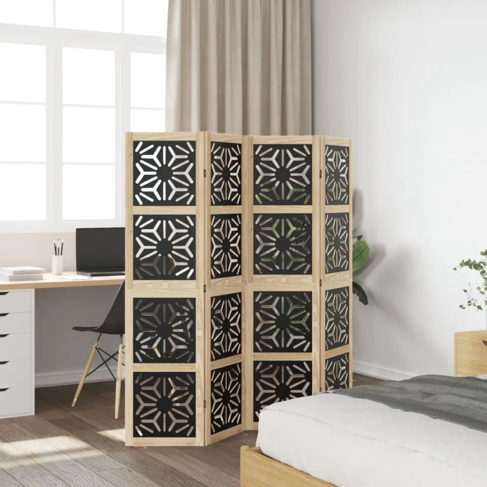 vidaXL Kamerscherm met 4 panelen massief paulowniahout bruin en zwart, foto 3