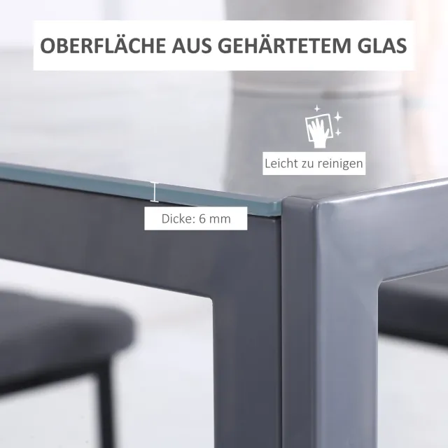 DESMIU Eettafel - Vierkant Gehard Glazen Tafelblad - Voor Vier Personen In Keuken En Eetkamer - Staal - 75x75x75 Cm - Grijs