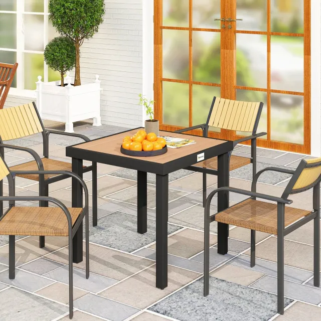 MEUNIQ tuintafel 78 x 78 x 74 cm vierkant voor 4 personen met aluminium frame en kunststof tafelblad in houtlook, weerbestendige eettafel voor tuin, terras en balkon Natural Wood