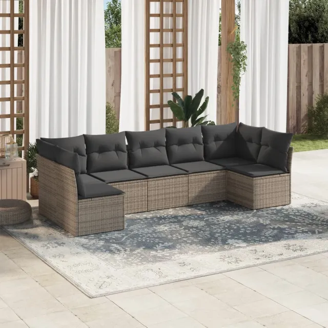 vidaXL 7-delige Loungeset met kussens poly rattan grijs