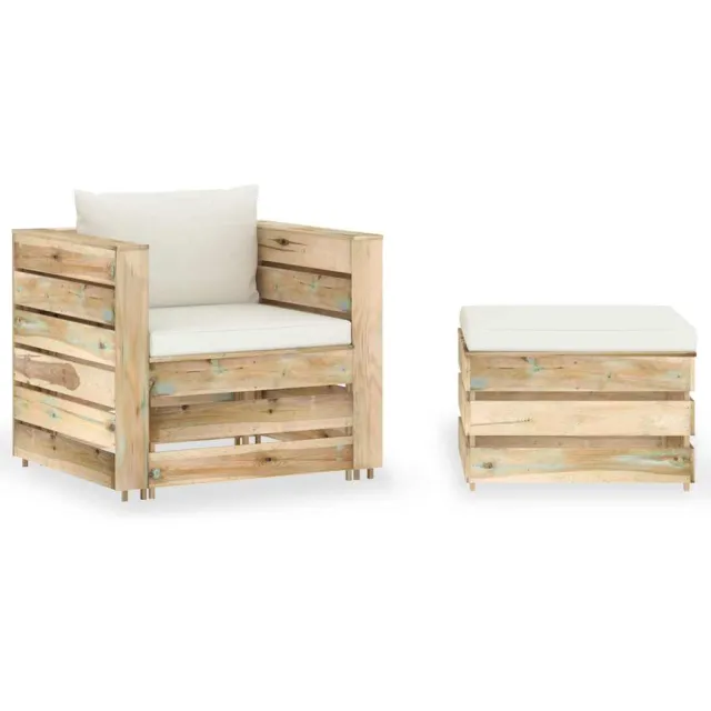 vidaXL 2-delige Loungeset met kussens groen geïmpregneerd hout Crème