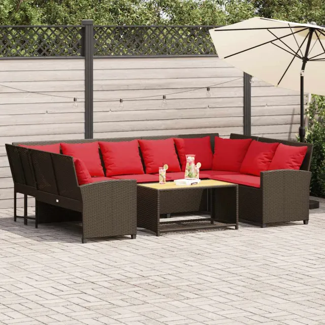 vidaXL Tuinbank met kussens poly rattan bruin, foto 2