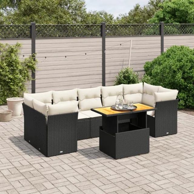 vidaXL 8-delige Loungeset met kussens poly rattan zwart, foto 2