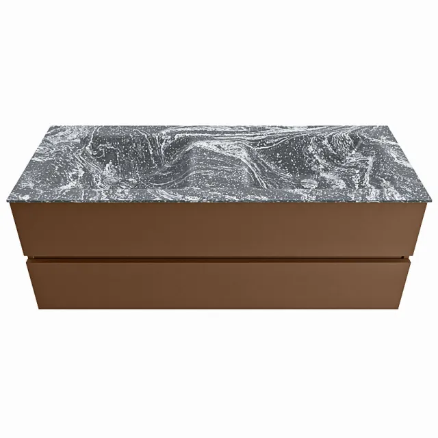 Mondiaz VICA-DLUX 130cm badmeubel onderkast Rust 2 lades. Inbouw wastafel CLOUD dubbel zonder kraangat, kleur Lava.