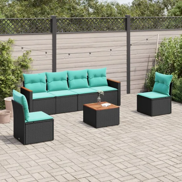 vidaXL 7-delige tuinbankset met kussens van zwart polyrotan, foto 2