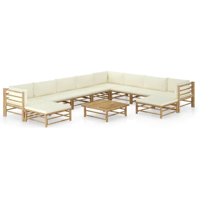 vidaXL 11-delige Loungeset met crèmewitte kussens bamboe, foto 2