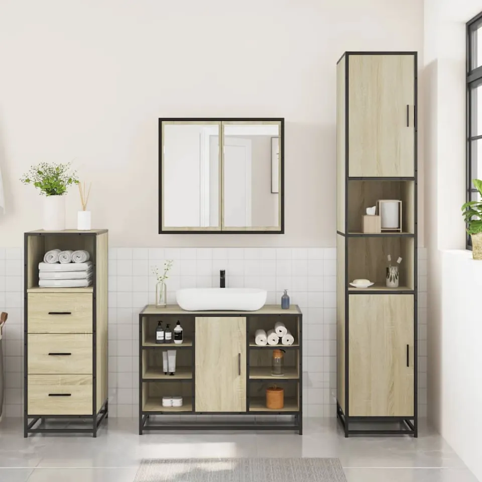 vidaXL 3-delige Badkamermeubelset bewerkt hout sonoma eikenkleurig, foto 2