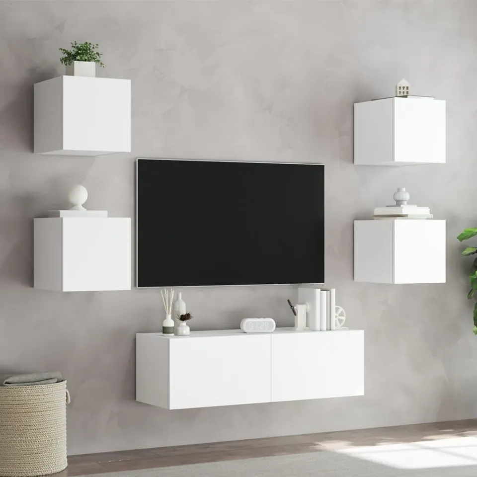 vidaXL 5-delige tv-wandmeubelset met LED-verlichting wit, foto 2