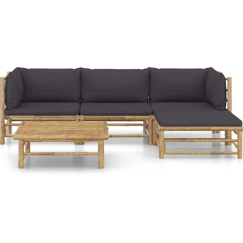 vidaXL 5-delige Loungeset met donkergrijze kussens bamboe Grijs