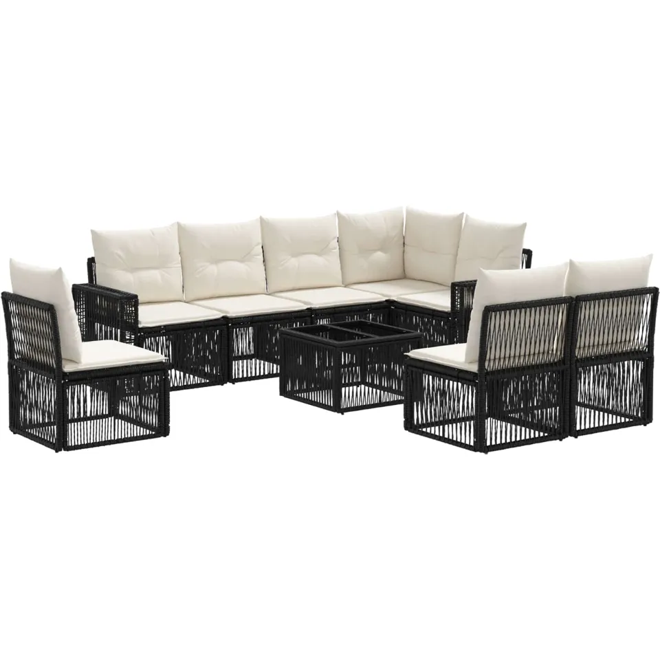 vidaXL Tuinbankenset 9 st 8-zits Zwart en Cream Wit poly rattan, foto 3