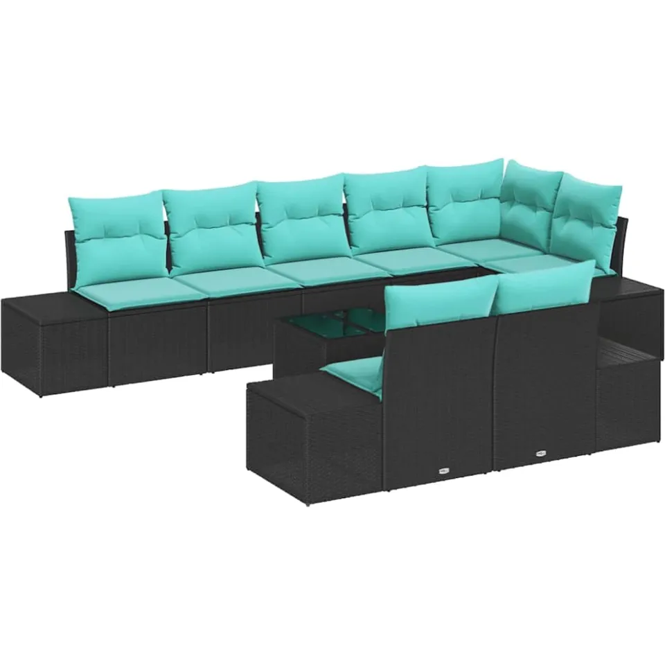vidaXL Tuinbankenset met opslag Zwart en Turquoise Poly riet