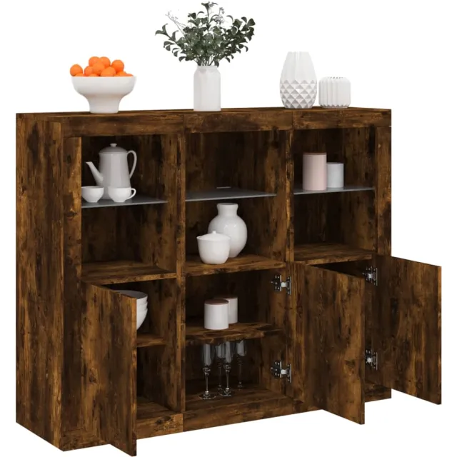 vidaXL Dressoirs met LED-verlichting 3 st bewerkt hout gerookt eiken, foto 2