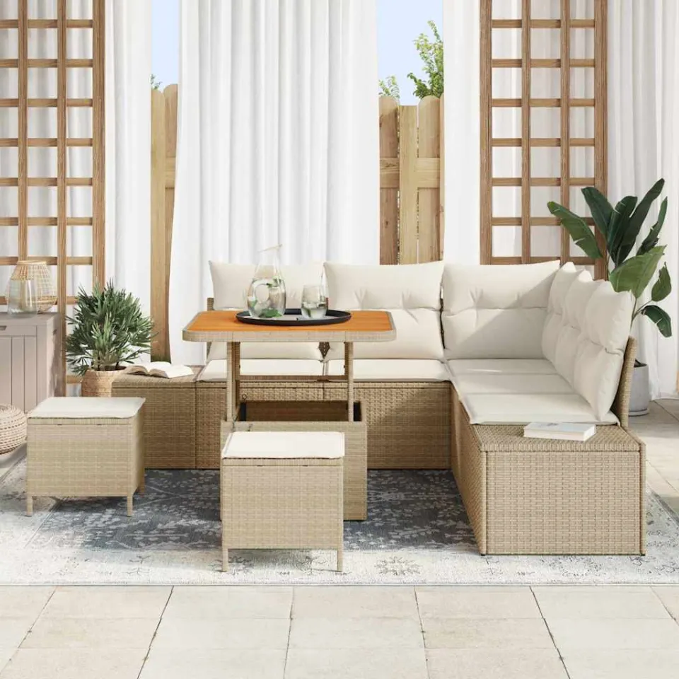 vidaXL Tuinbankenset 8 st Beige Poly riet, foto 3