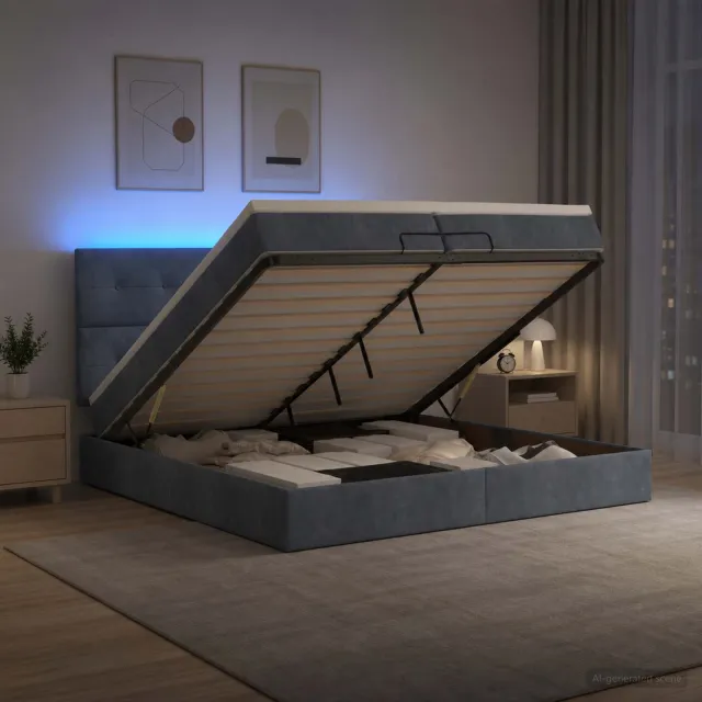 vidaXL Ottoman Bed met Matrassen en LED Donkergrijs 200 x 200 cm grijs