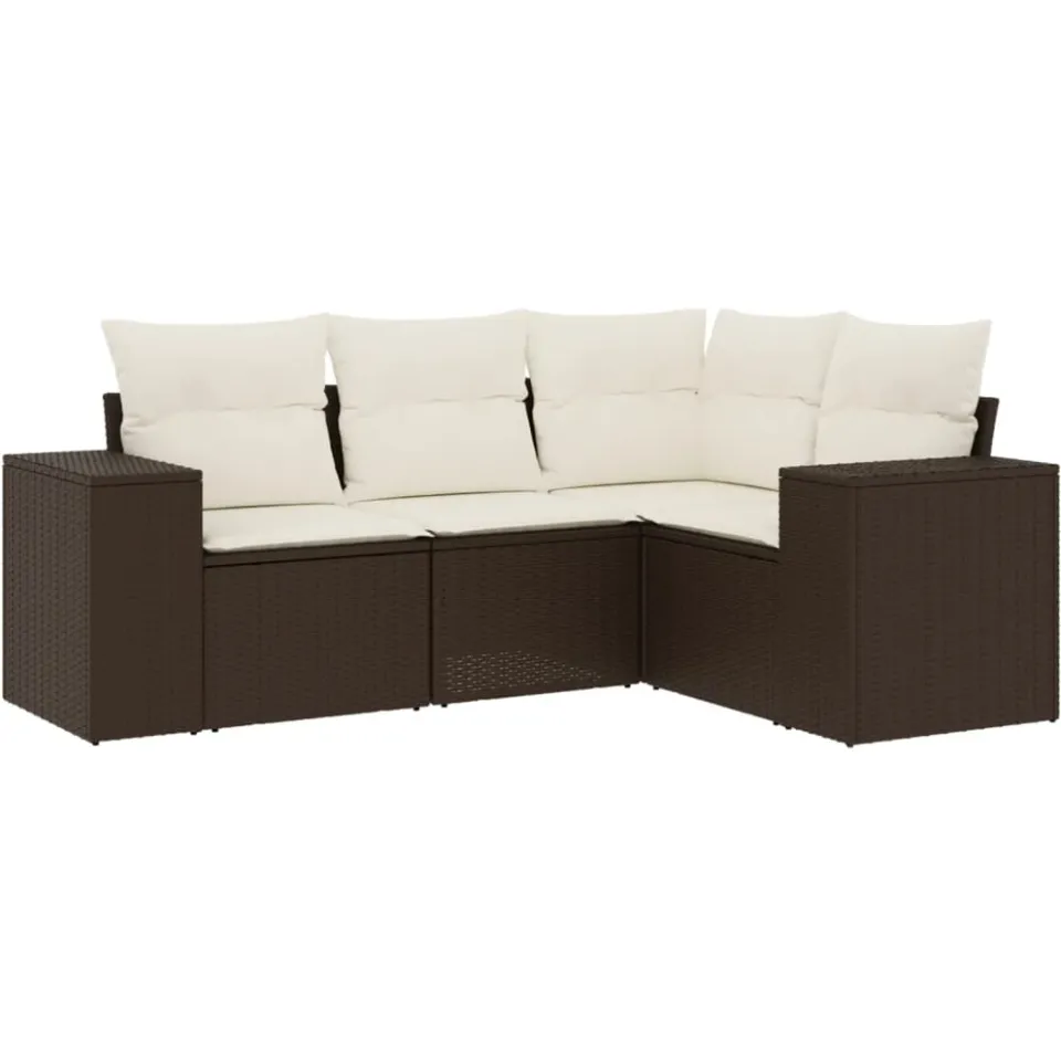 vidaXL 4-delige Loungeset met kussens poly rattan bruin, foto 3