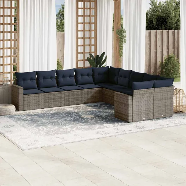 vidaXL 10-delige Loungeset met kussens poly rattan grijs, foto 2