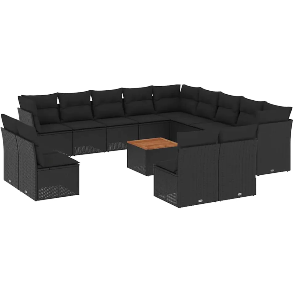 vidaXL 14-delige Loungeset met kussens poly rattan zwart, foto 3