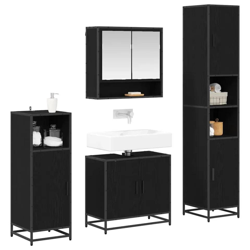 vidaXL Badkamermeubelset 4 st Zwart Eiken 35 x 37,5 x 188,5 cm