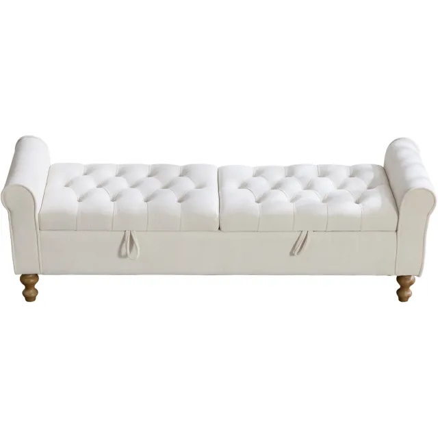 MUVANO Beige opbergbank - Zitbank met binnenopbergruimte - Chenille zitbank met twee klepdeksels - 156 x 46 x 51 cm - Voor slaapkamer, hal en woonkamer