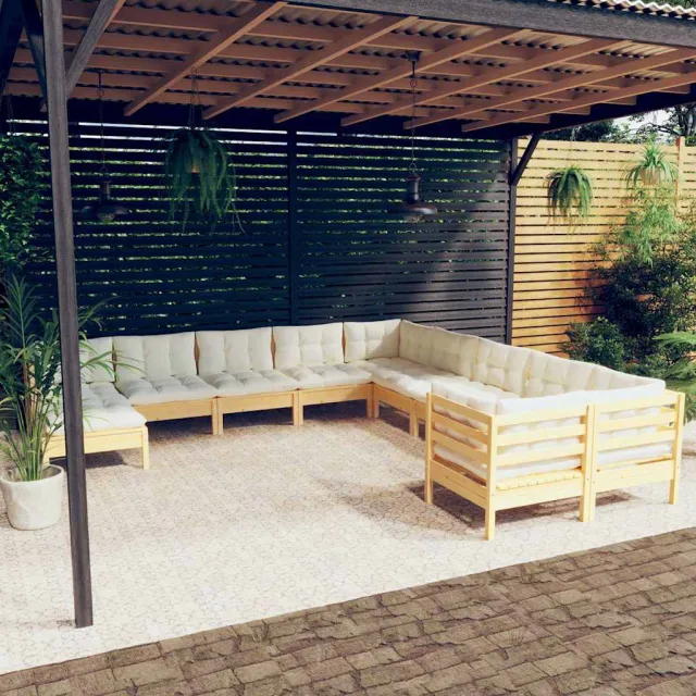 vidaXL 11-delige Loungeset met crèmekleurige kussens grenenhout, foto 2