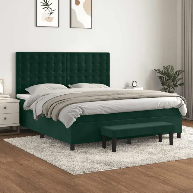 vidaXL Boxspring met matras fluweel donkergroen 160x200 cm groen