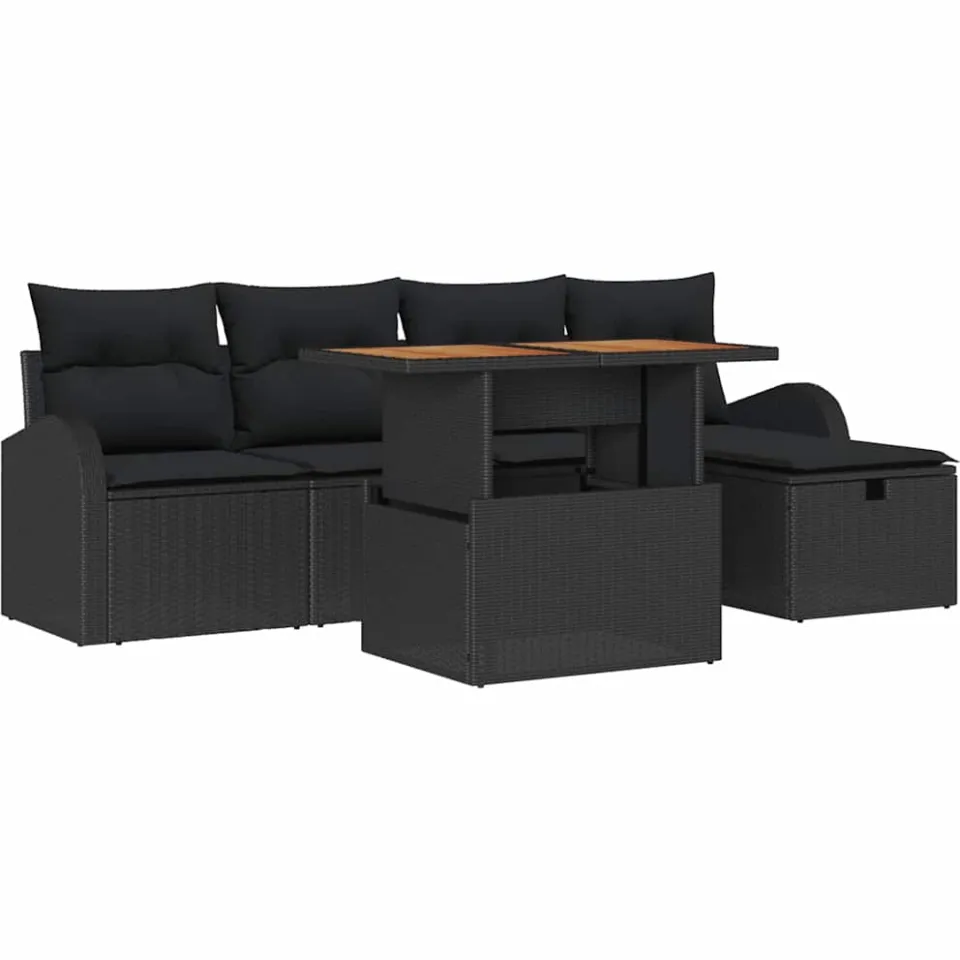 vidaXL Tuinbankenset 6 st Zwart poly rattan