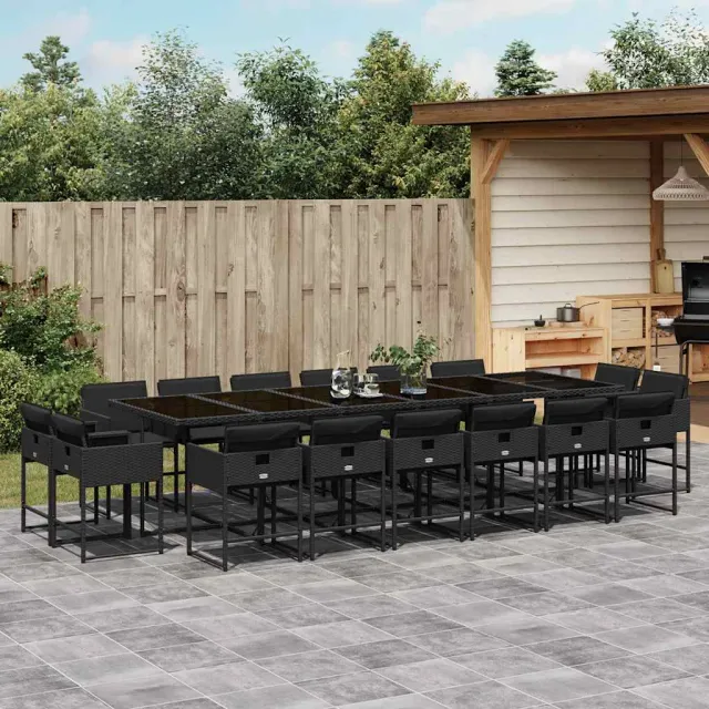 vidaXL 17-delige Tuinset met kussens poly rattan zwart, foto 2
