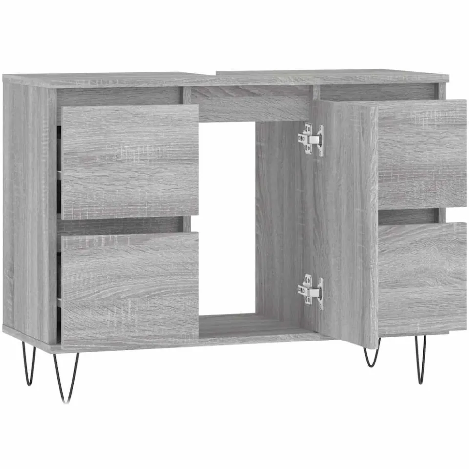 vidaXL Badkamerkast 80x33x60 cm bewerkt hout grijs sonoma eikenkleurig, foto 4