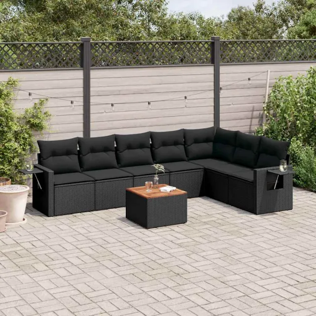 vidaXL 8-delige Loungeset met kussens poly rattan zwart, foto 2
