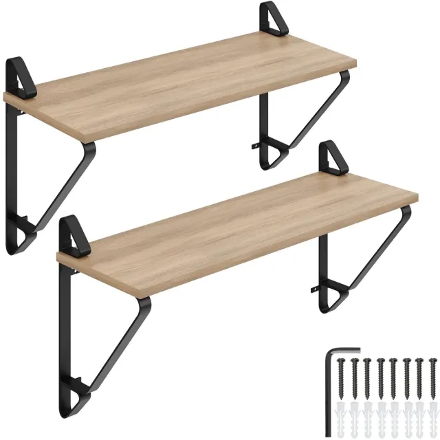 Tectake Wandplanken - Hangplank van hout - Boekenplank - Zwevende planken voor woonkamer, slaapkamer, kantoor - Industrieel design - Zwart metalen frame - Afmeting (LxBxH) 60 x 20 x 33,5 cm - Set van 2 planken - Lichtbruin